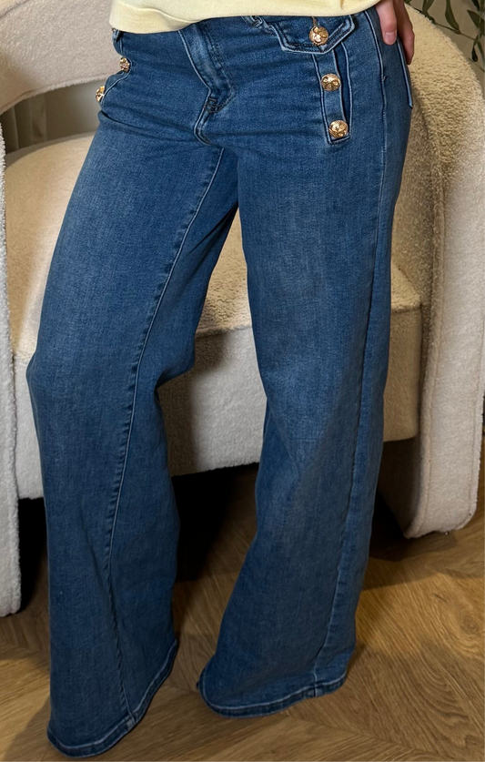 The ALEXIA wide leg gold buttoned jeans