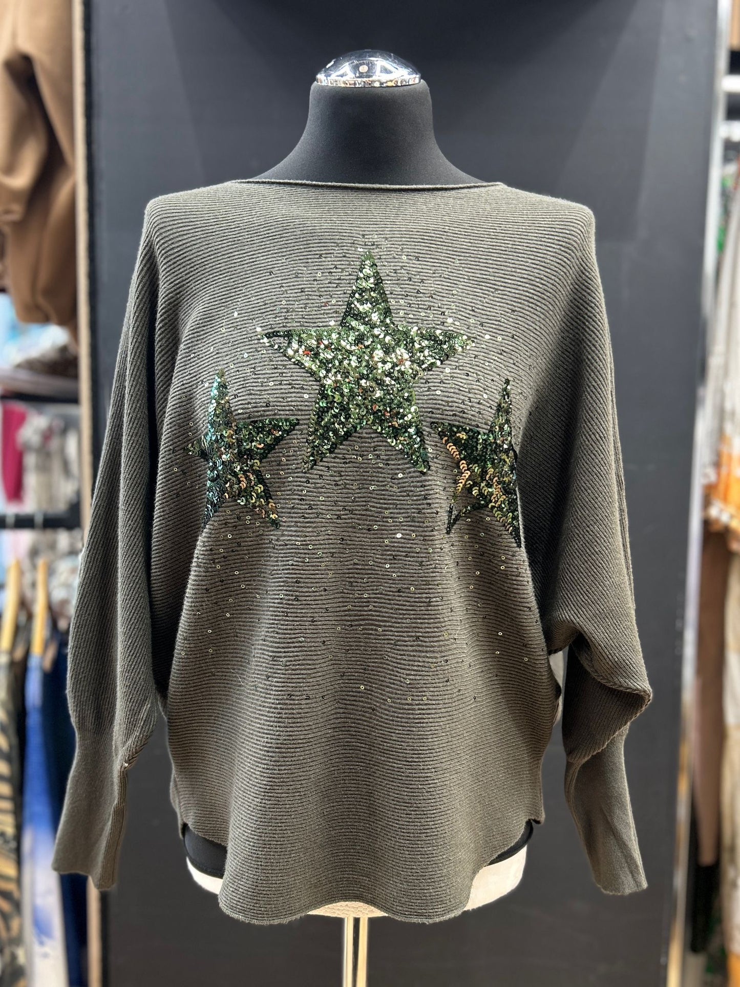 Sequin Three Star Relaxed Knit Sweater