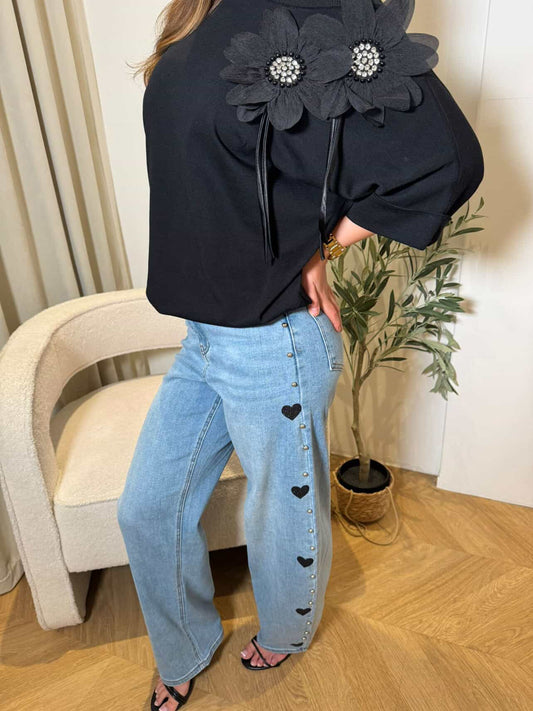 the ZOE wide leg heart detail jeans