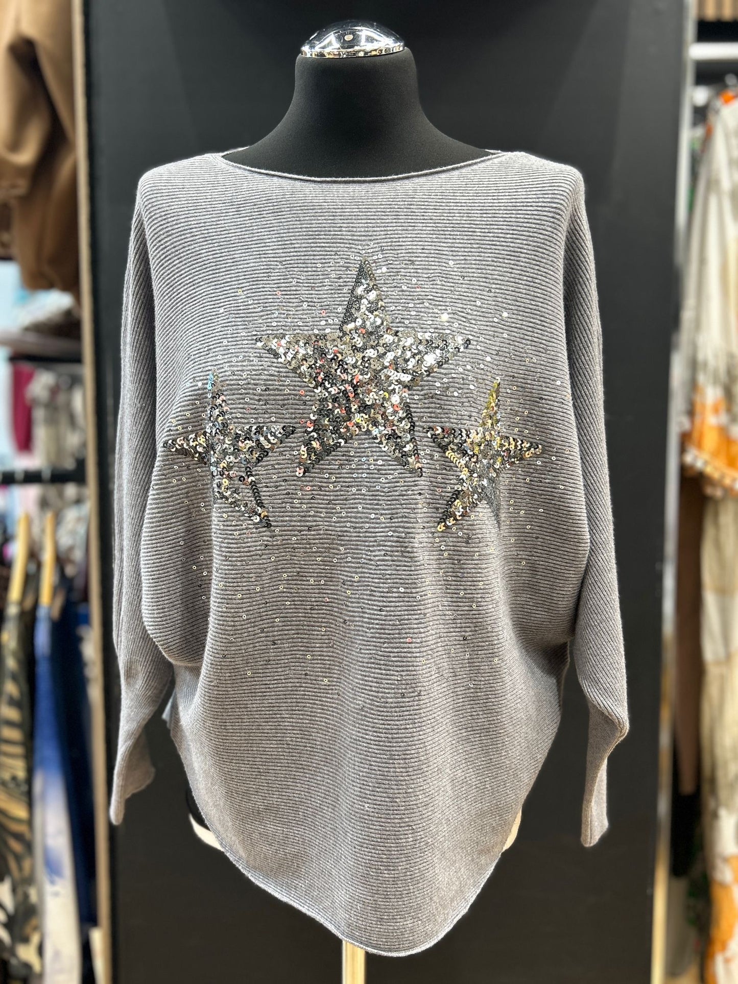 Sequin Three Star Relaxed Knit Sweater