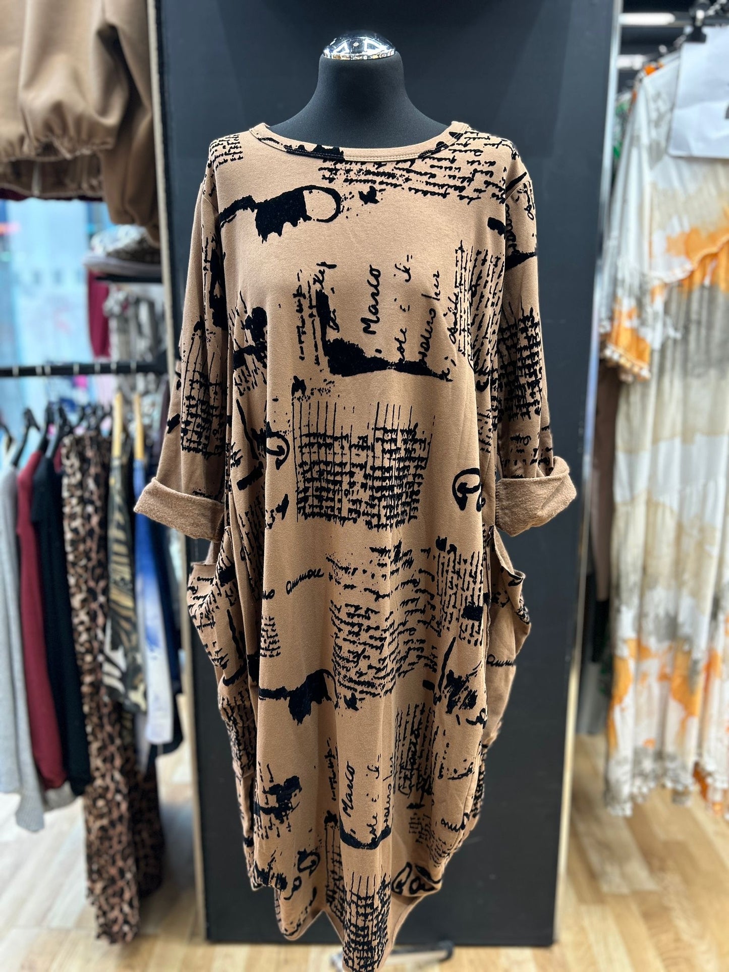 Abstract Script Oversized Tunic Dress