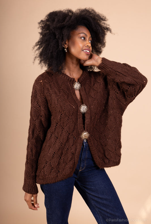 Chunky Knit Cardigan with Starburst Buttons