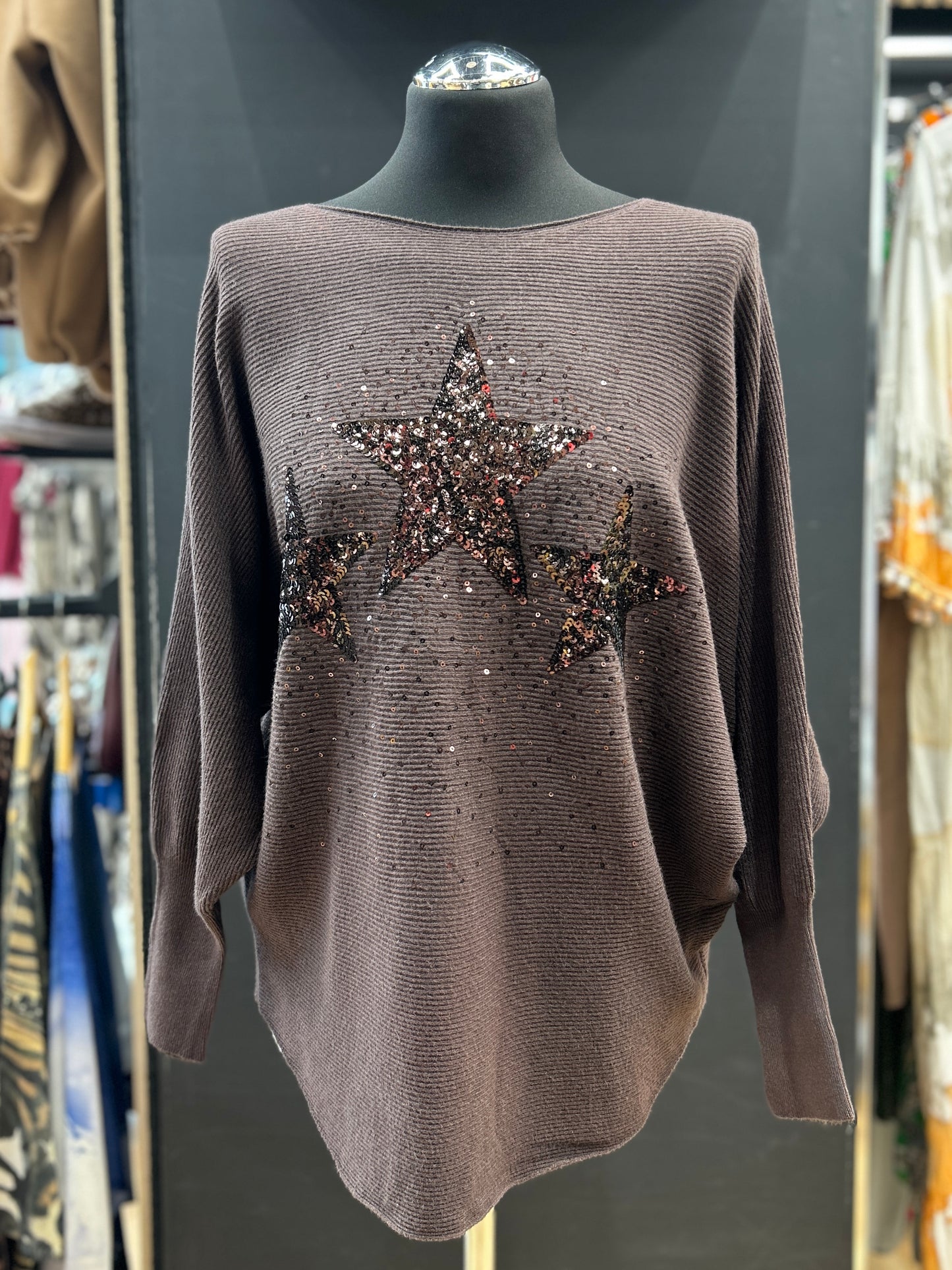 Sequin Three Star Relaxed Knit Sweater