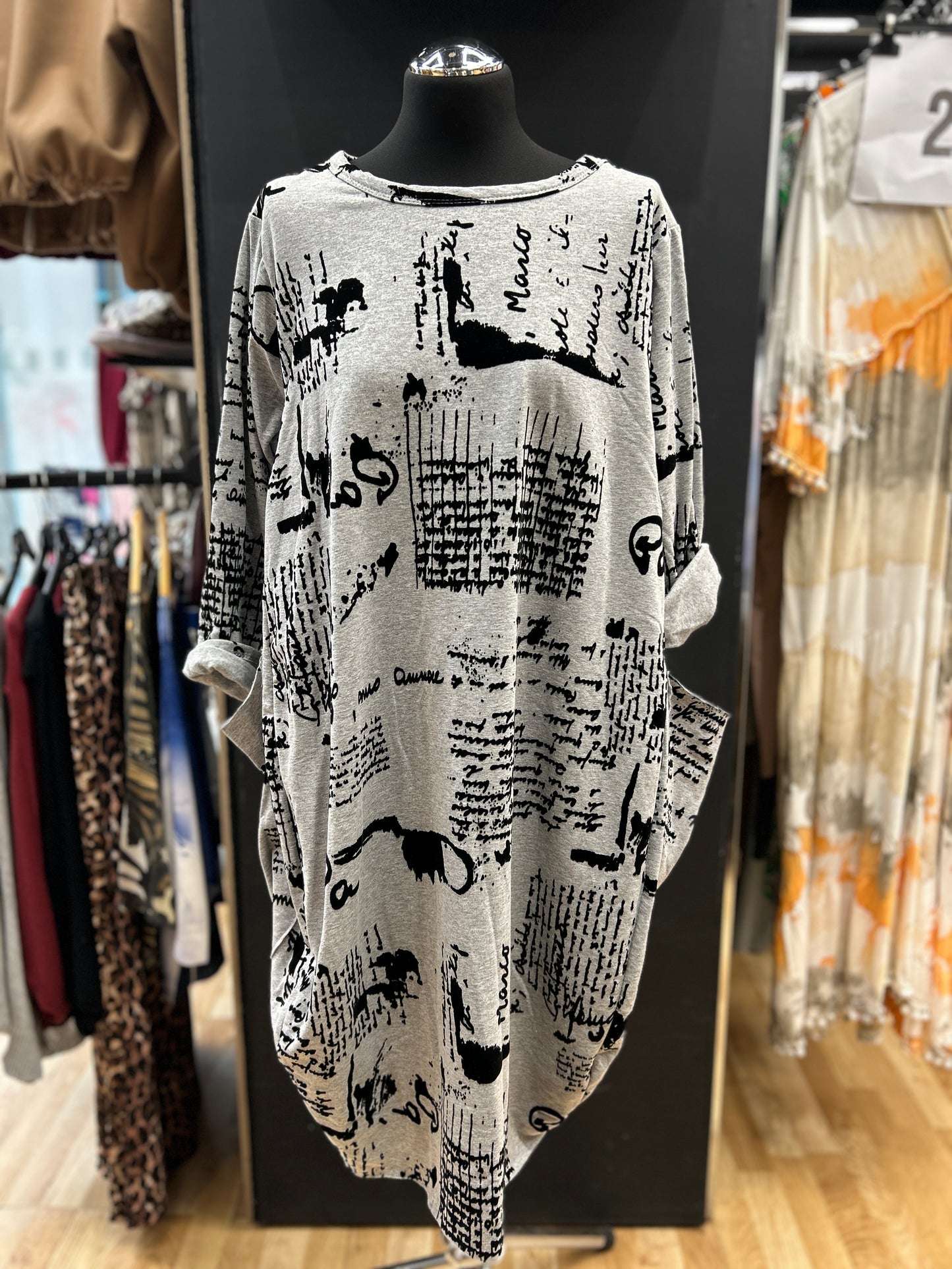Abstract Script Oversized Tunic Dress