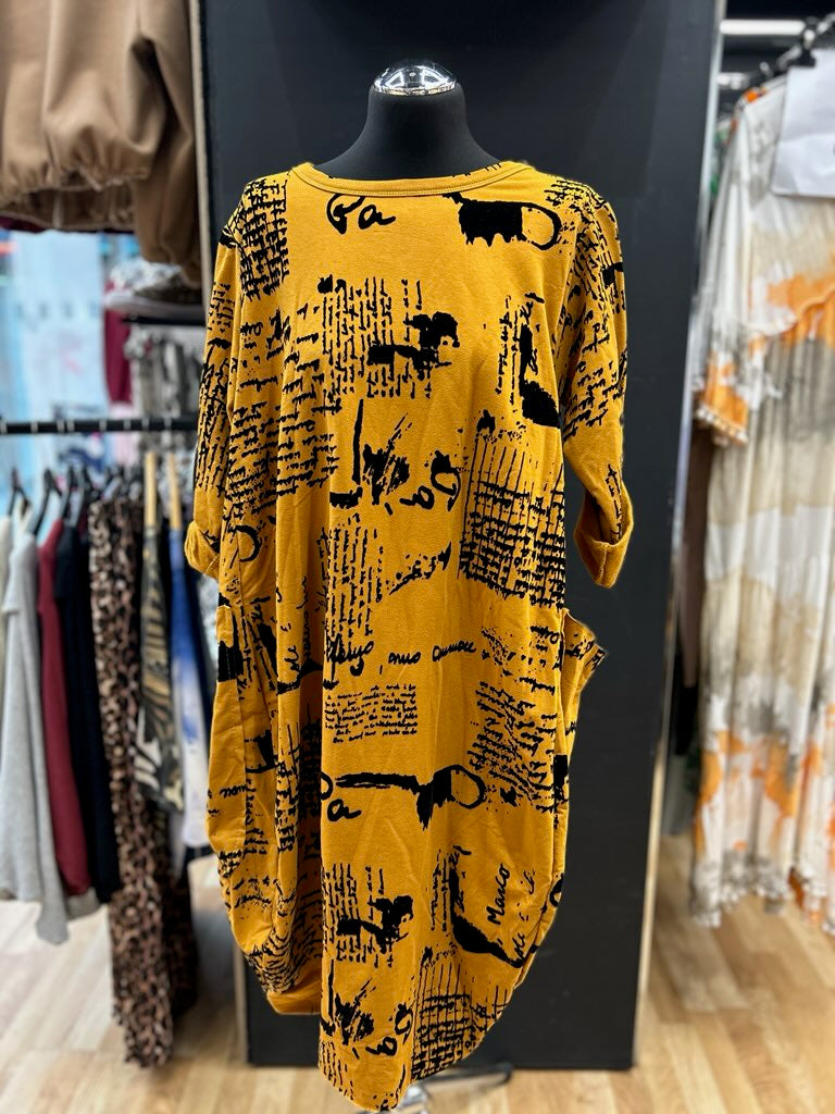 Abstract Script Oversized Tunic Dress
