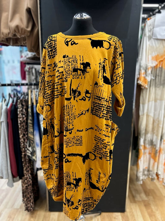 Abstract Script Oversized Tunic Dress