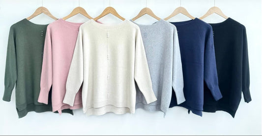 Button-Back Relaxed Fit Knit Pullover