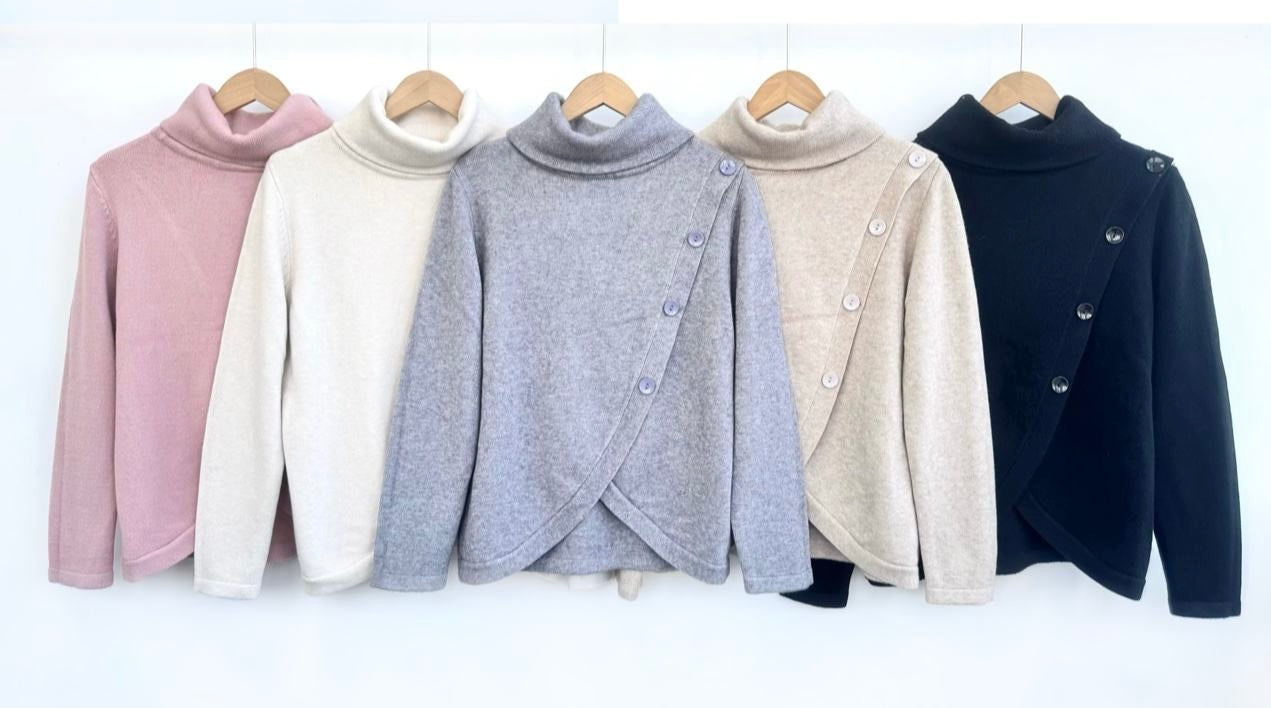 Asymmetrical Button Cowl Neck Jumper