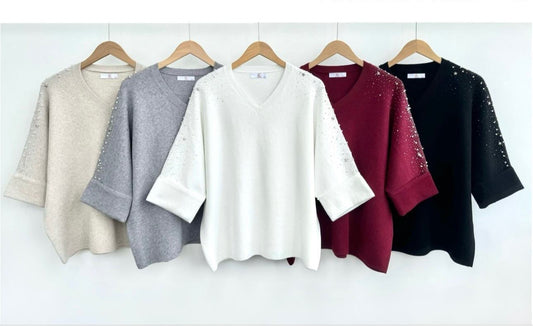 Embellished 3/4 Sleeve Top