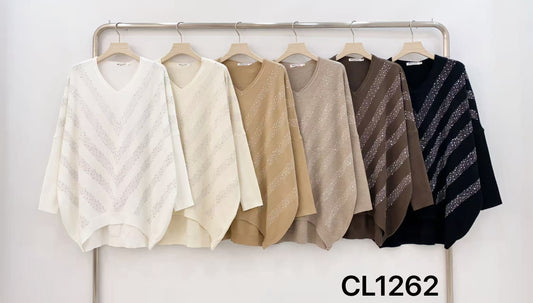 Striped Glitter V-Neck Sweater