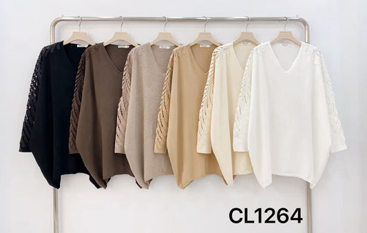 V-Neck Sweater With Embellished Sleeves