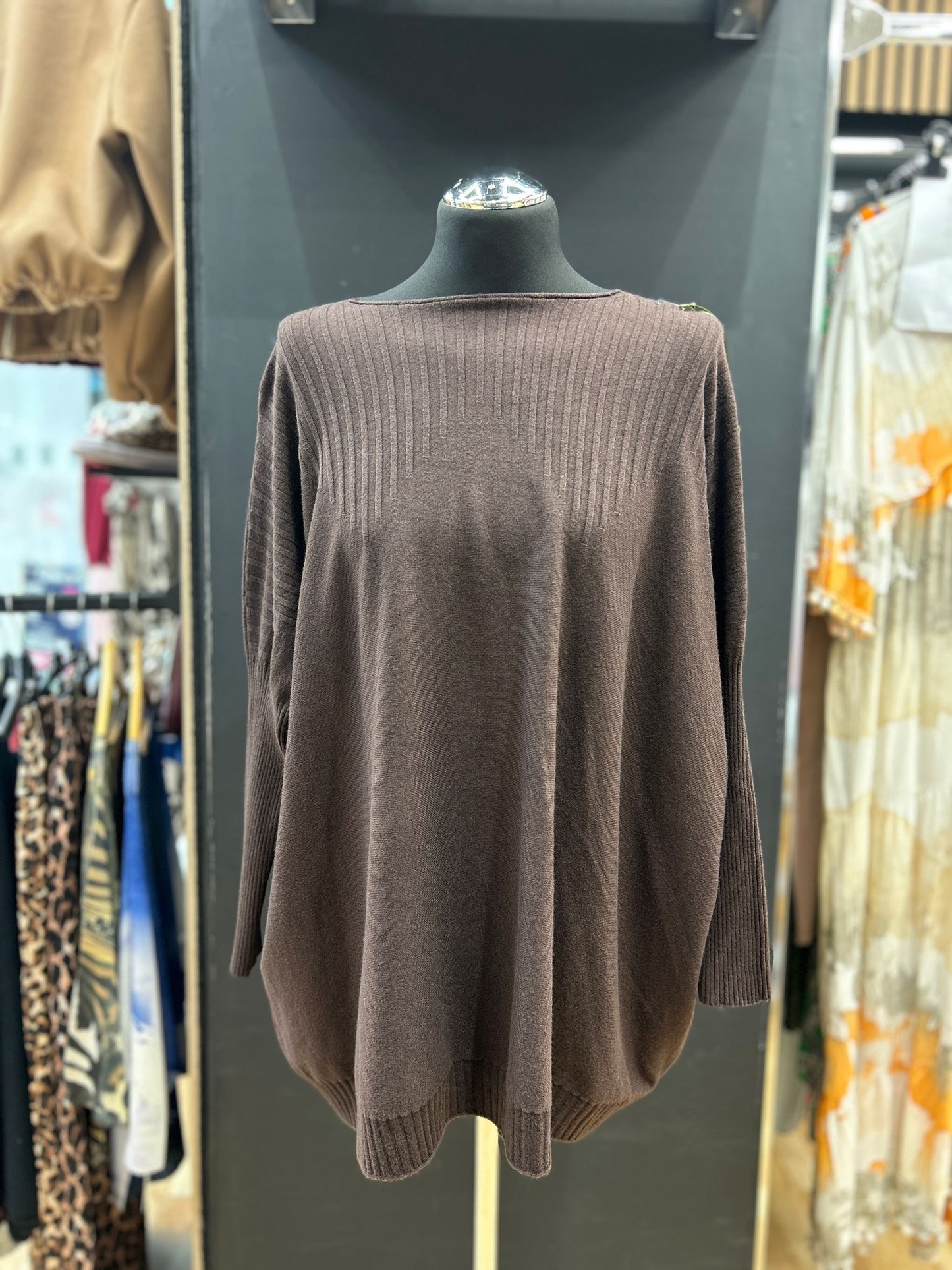 Button-Detail High Neck Knit Sweater